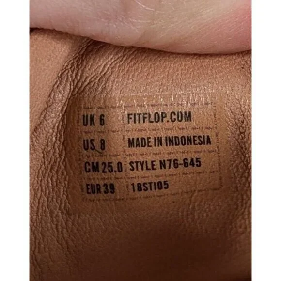 Fit Flop Derby Tan Leather Shoes Size 8 Women's Slip Ons - Picture 6 of 7